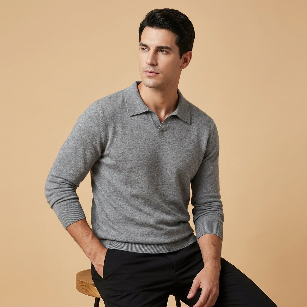 Men’s grey men's knitted polo sweater