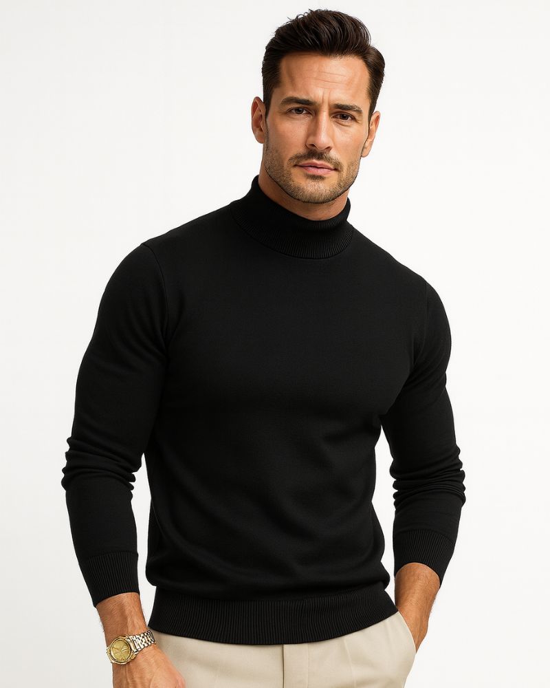 Men's white turtleneck jumper with soft knit
