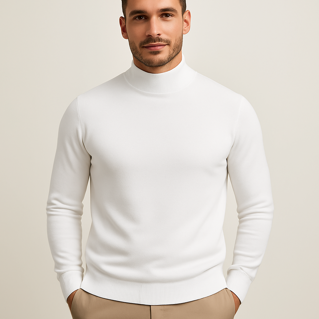 Men's white turtleneck jumper with soft knit