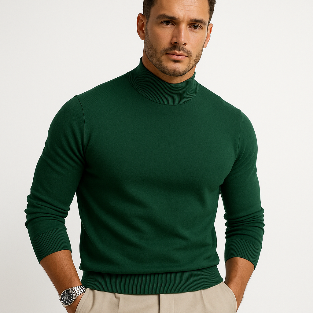 Men's white turtleneck jumper with soft knit