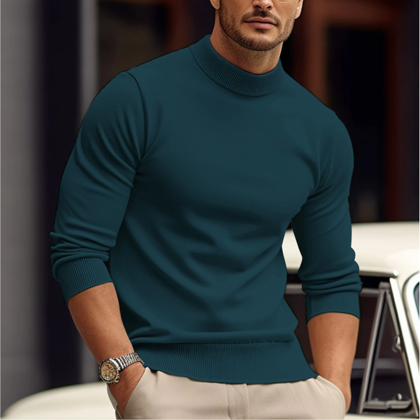 Men's white turtleneck jumper with soft knit