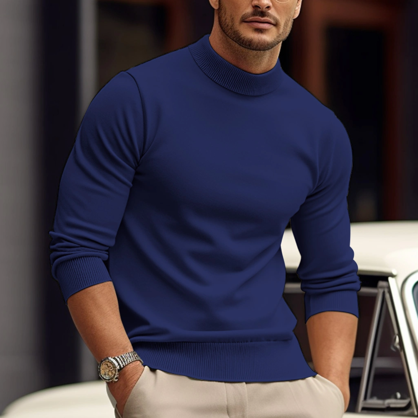 Men's white turtleneck jumper with soft knit