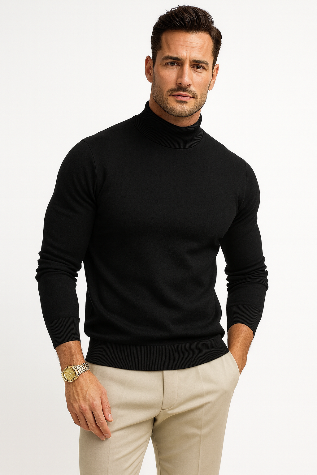 Men's white turtleneck jumper with soft knit