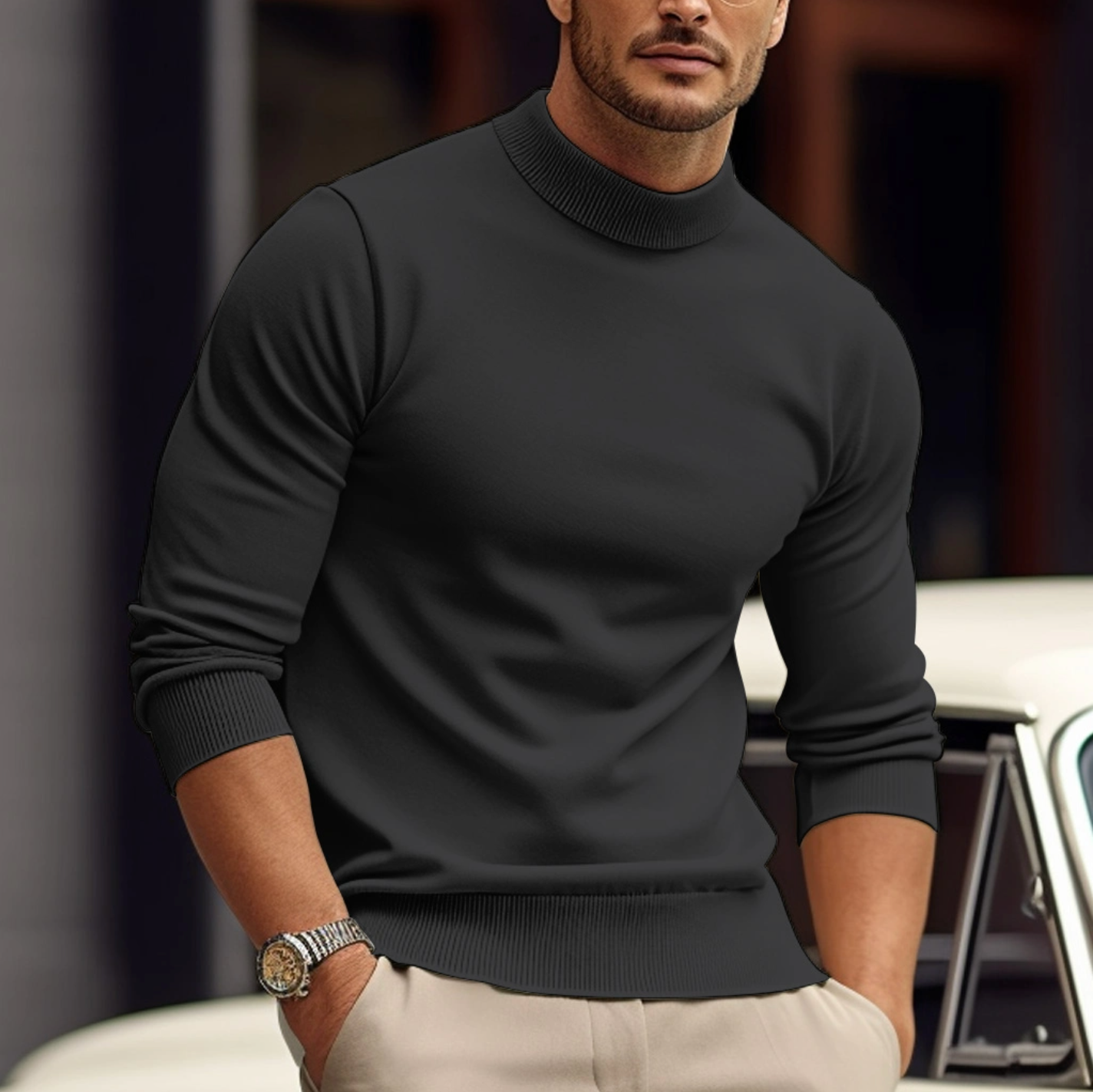 Men's white turtleneck jumper with soft knit