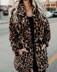 Women's leopard leopard print faux fur coat with oversized collar