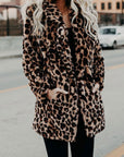 Women's leopard leopard print faux fur coat with oversized collar
