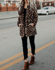 Women's leopard leopard print faux fur coat with oversized collar