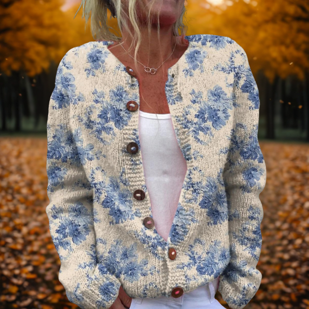 Women's multicolour floral art knit cardigan open front