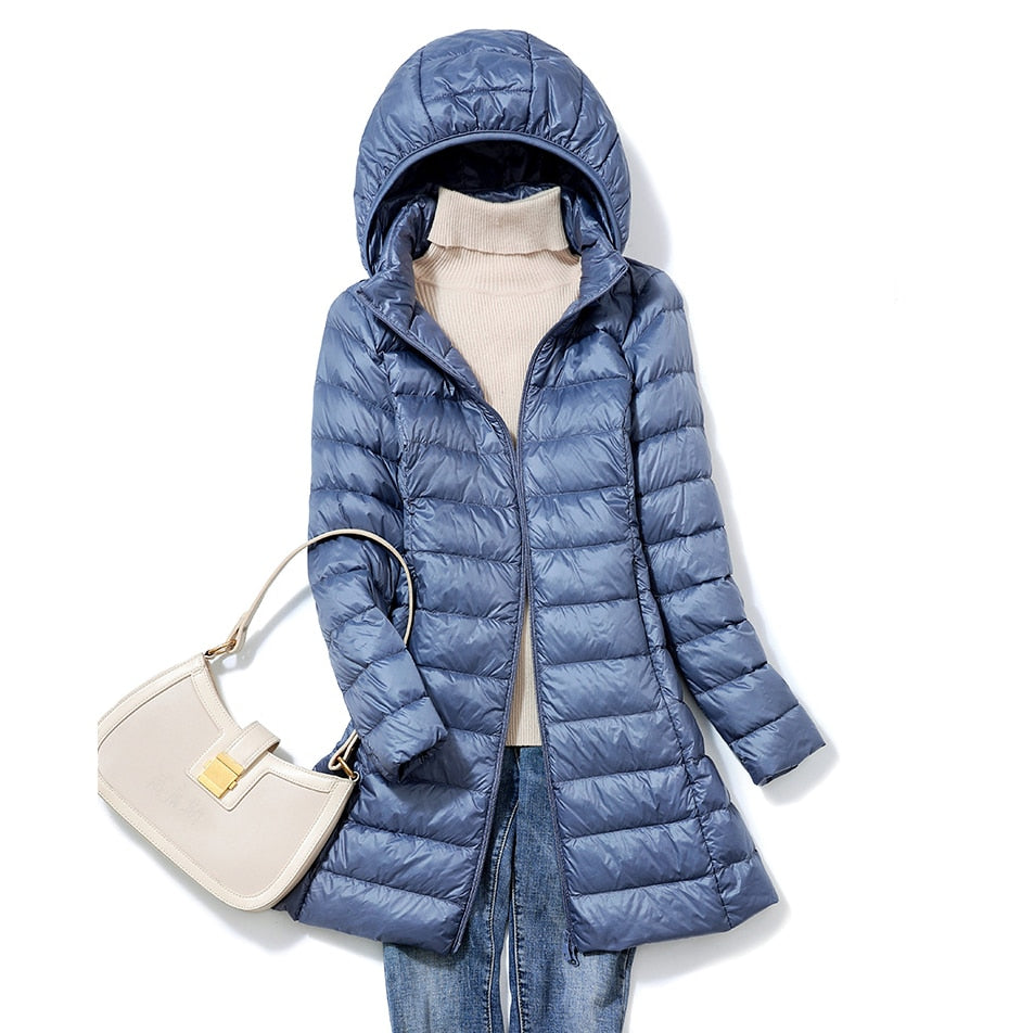 Women's blue lightweight quilted puffer jacket