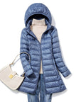 Women's blue lightweight quilted puffer jacket