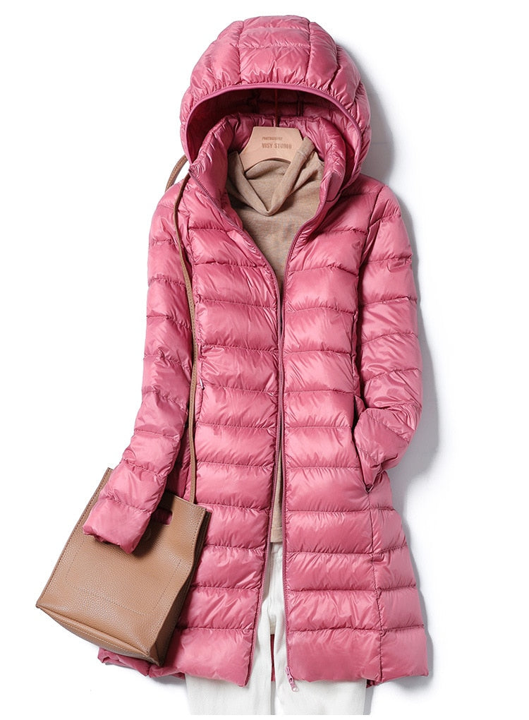 Women's blue lightweight quilted puffer jacket