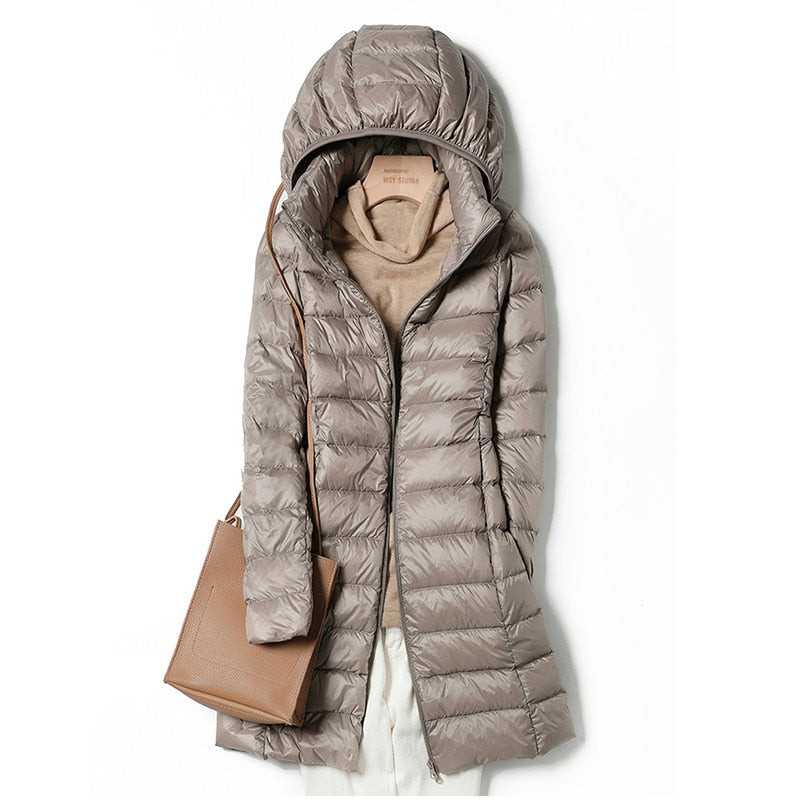 Women's blue lightweight quilted puffer jacket
