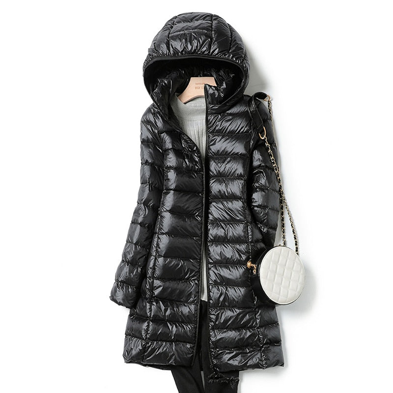 Women's blue lightweight quilted puffer jacket
