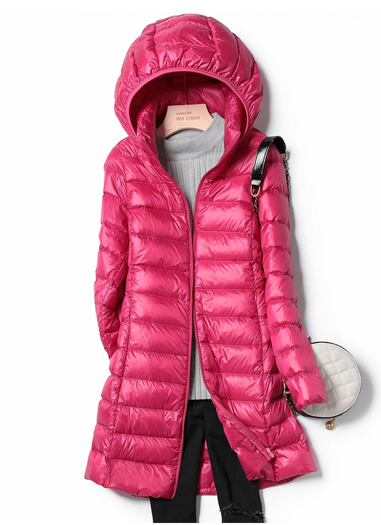 Women's blue lightweight quilted puffer jacket
