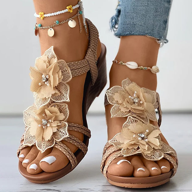 Lila | Wedge Sandals Floral Medium Heel Design 10