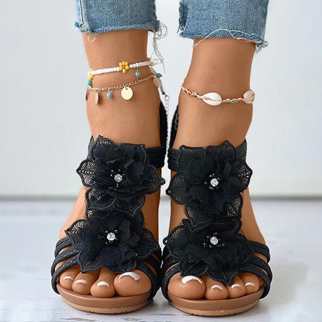 Lila | Wedge Sandals Floral Medium Heel Design 4