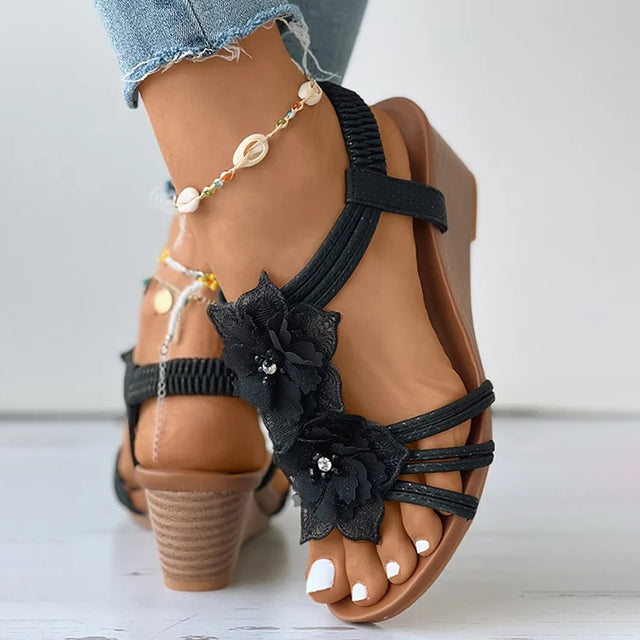 Lila | Wedge Sandals Floral Medium Heel Design 5