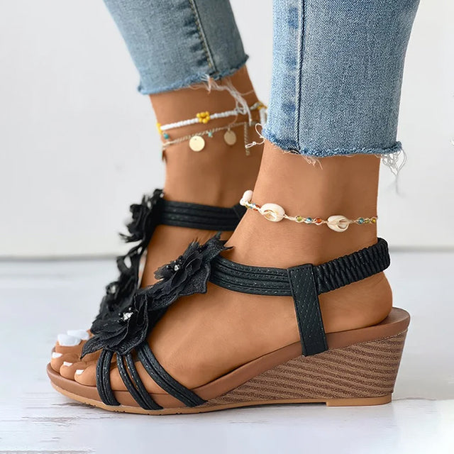 Lila | Wedge Sandals Floral Medium Heel Design 6