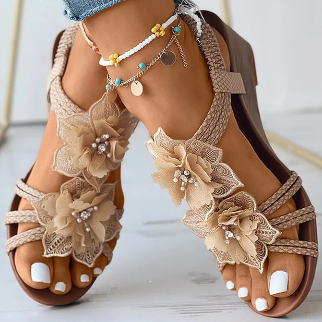 Lila | Wedge Sandals Floral Medium Heel Design 7