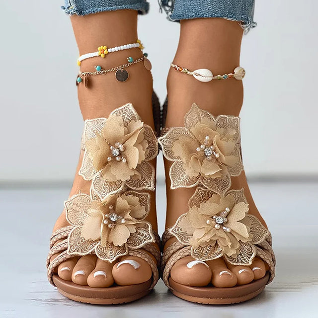 Lila | Wedge Sandals Floral Medium Heel Design 8