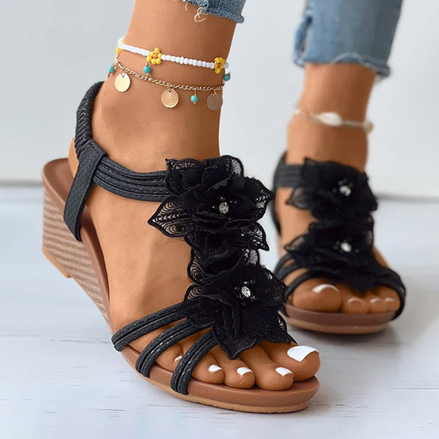Lila | Wedge Sandals Floral Medium Heel Design 9