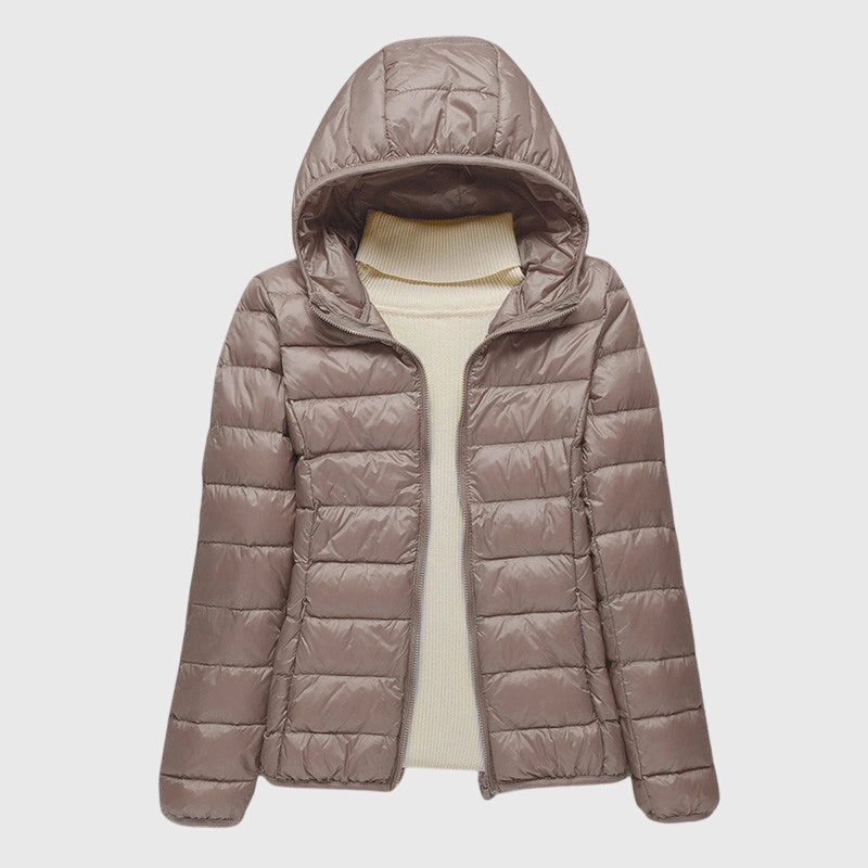 Women's dark blue ultra-light quilted hooded jacket