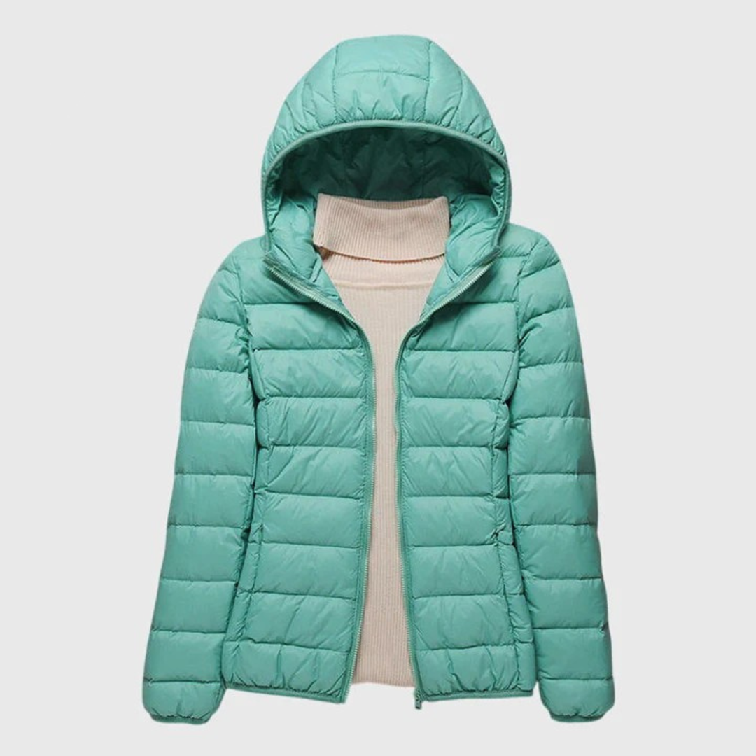 Women's dark blue ultra-light quilted hooded jacket