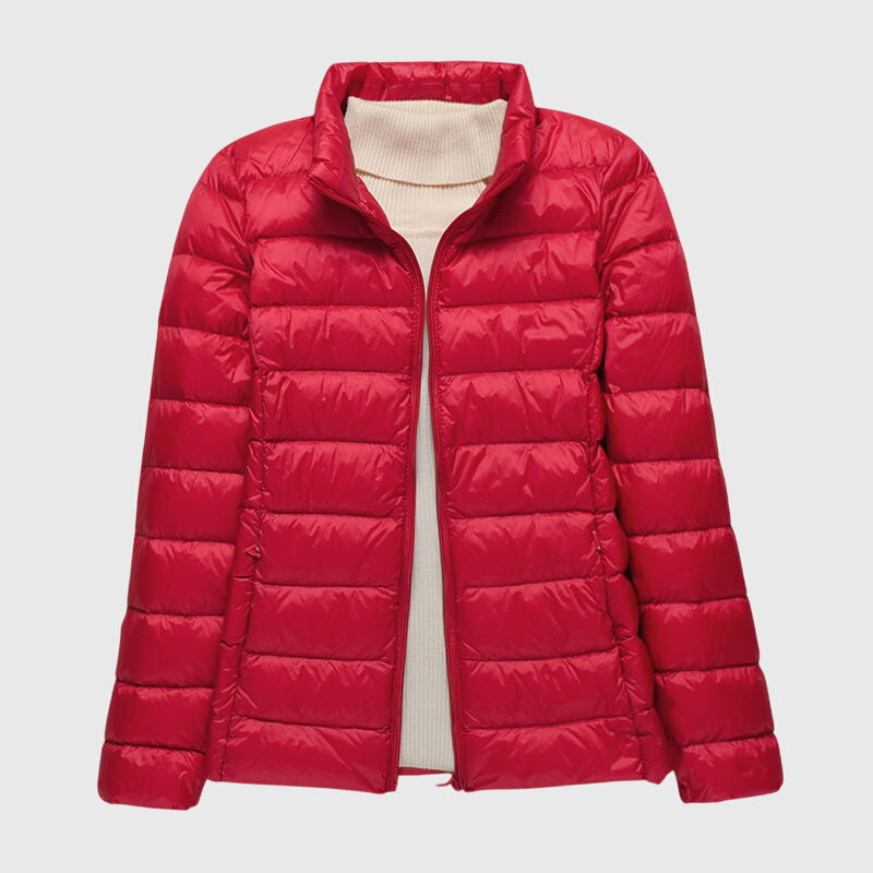 Women's dark blue ultra-light quilted hooded jacket