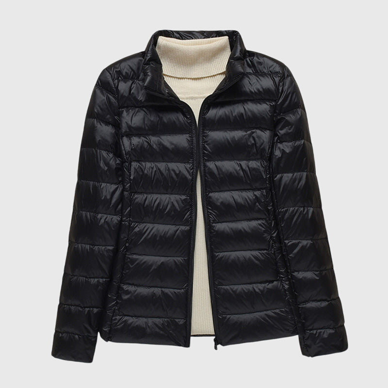 Women's dark blue ultra-light quilted hooded jacket