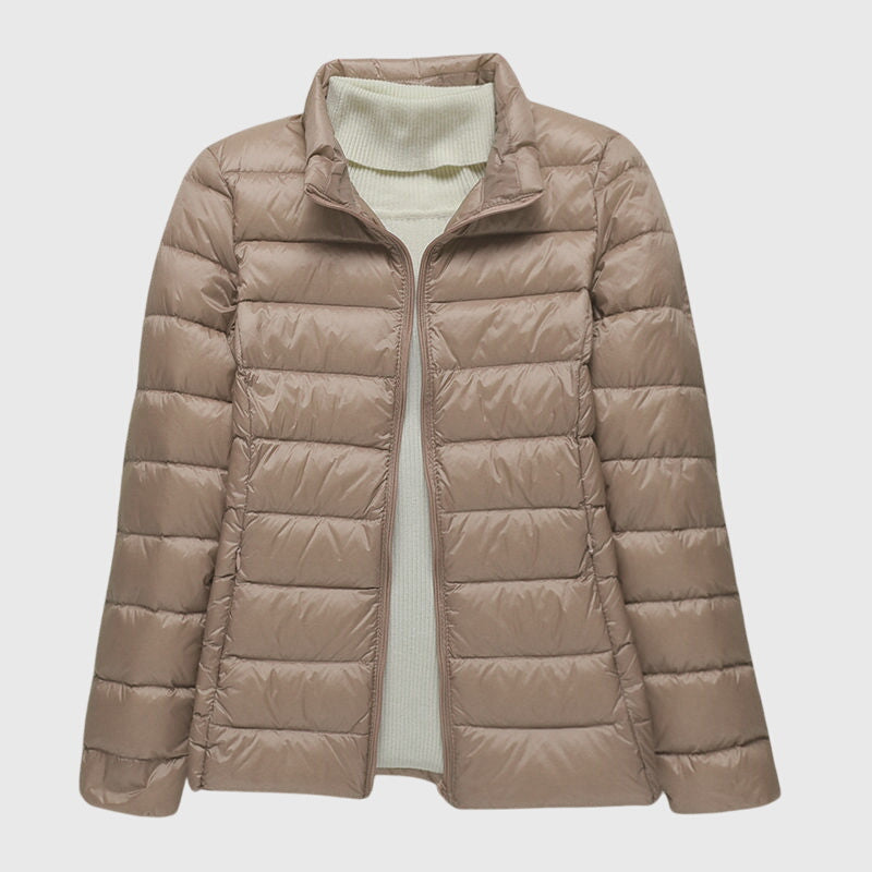 Women's dark blue ultra-light quilted hooded jacket
