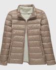 Women's dark blue ultra-light quilted hooded jacket