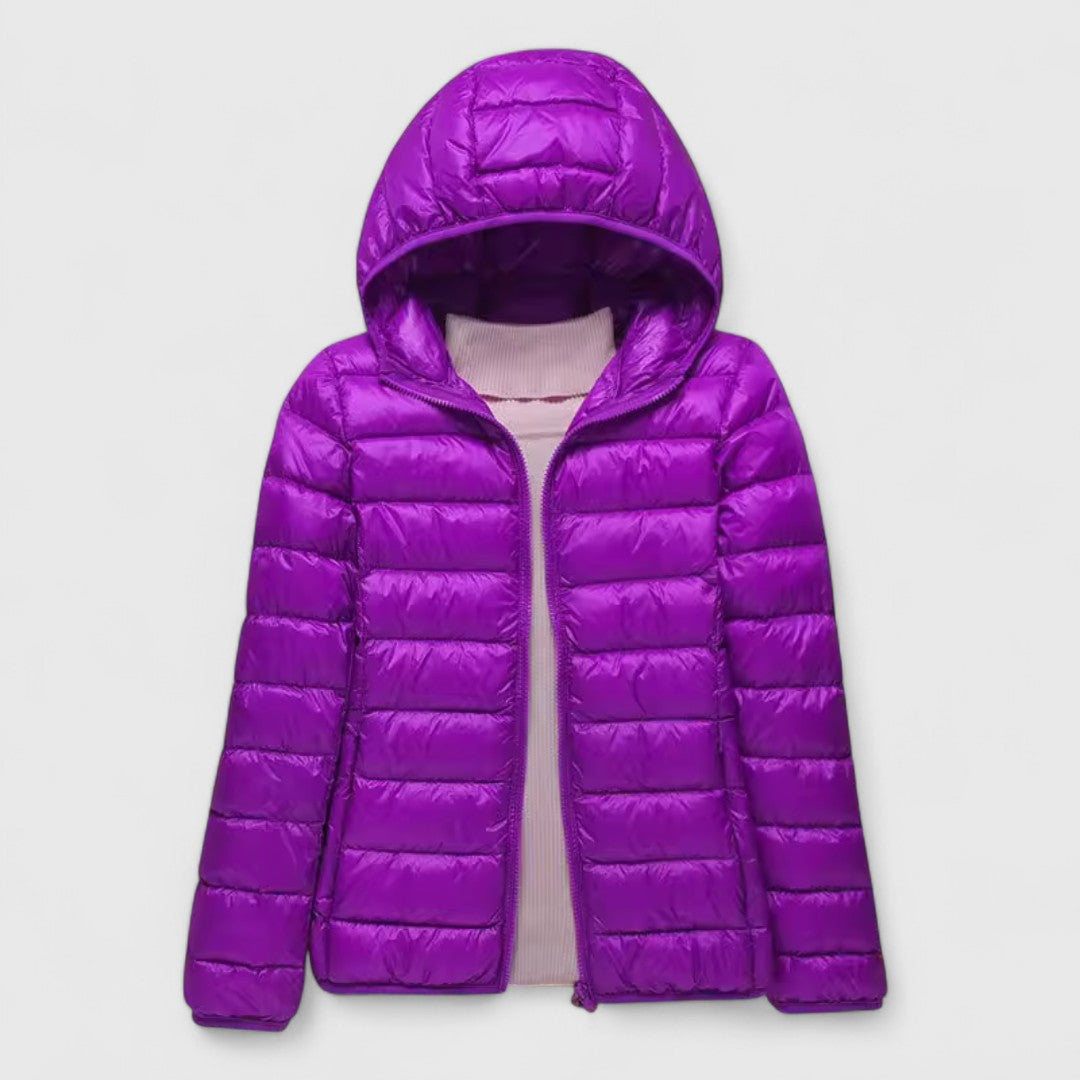 Women's dark blue ultra-light quilted hooded jacket