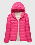 Women's dark blue ultra-light quilted hooded jacket