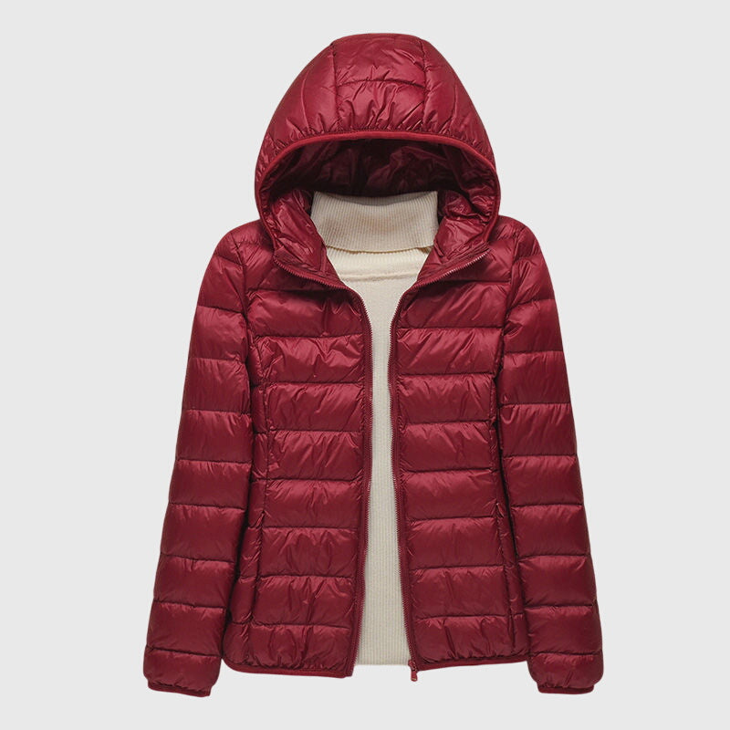 Women's dark blue ultra-light quilted hooded jacket