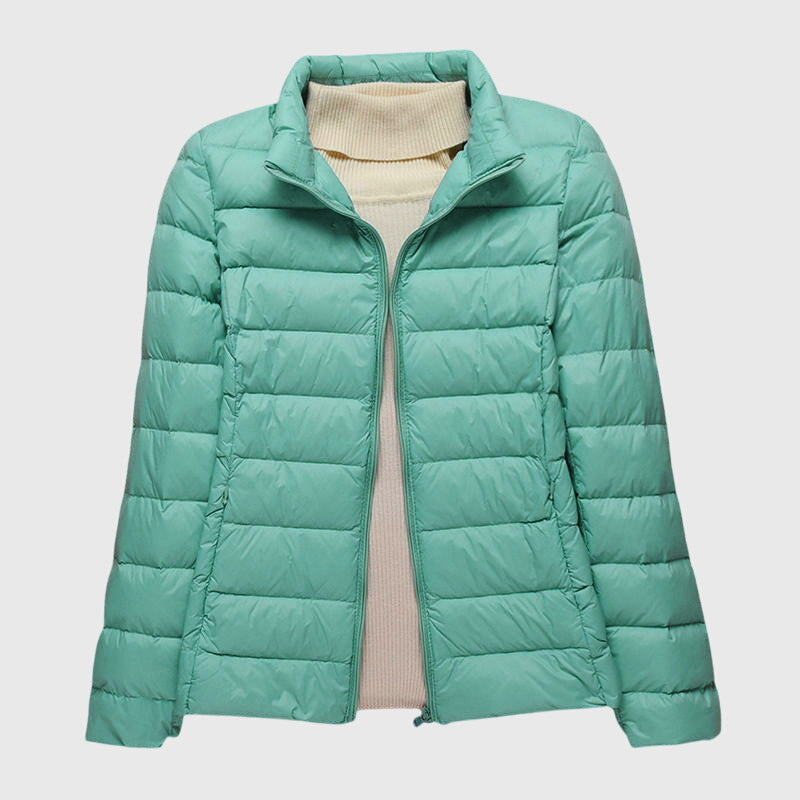 Women's dark blue ultra-light quilted hooded jacket