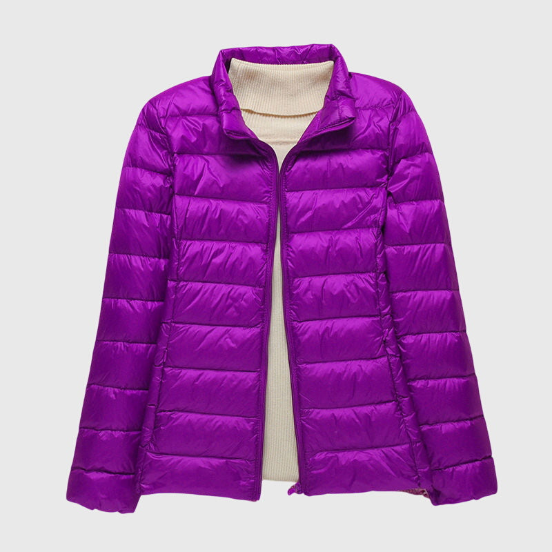 Women's dark blue ultra-light quilted hooded jacket