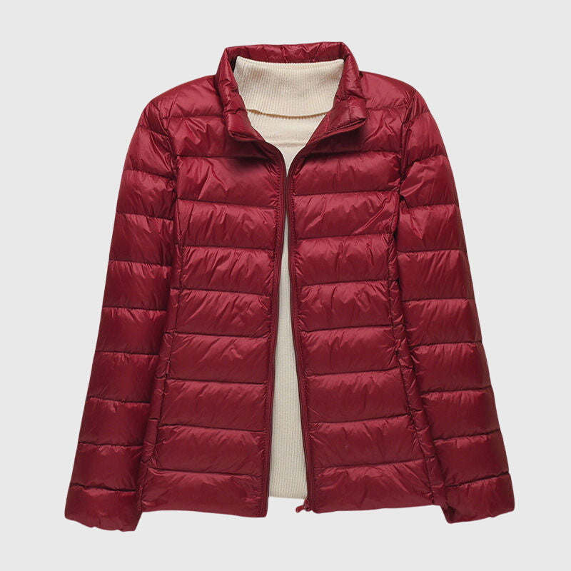 Women's dark blue ultra-light quilted hooded jacket