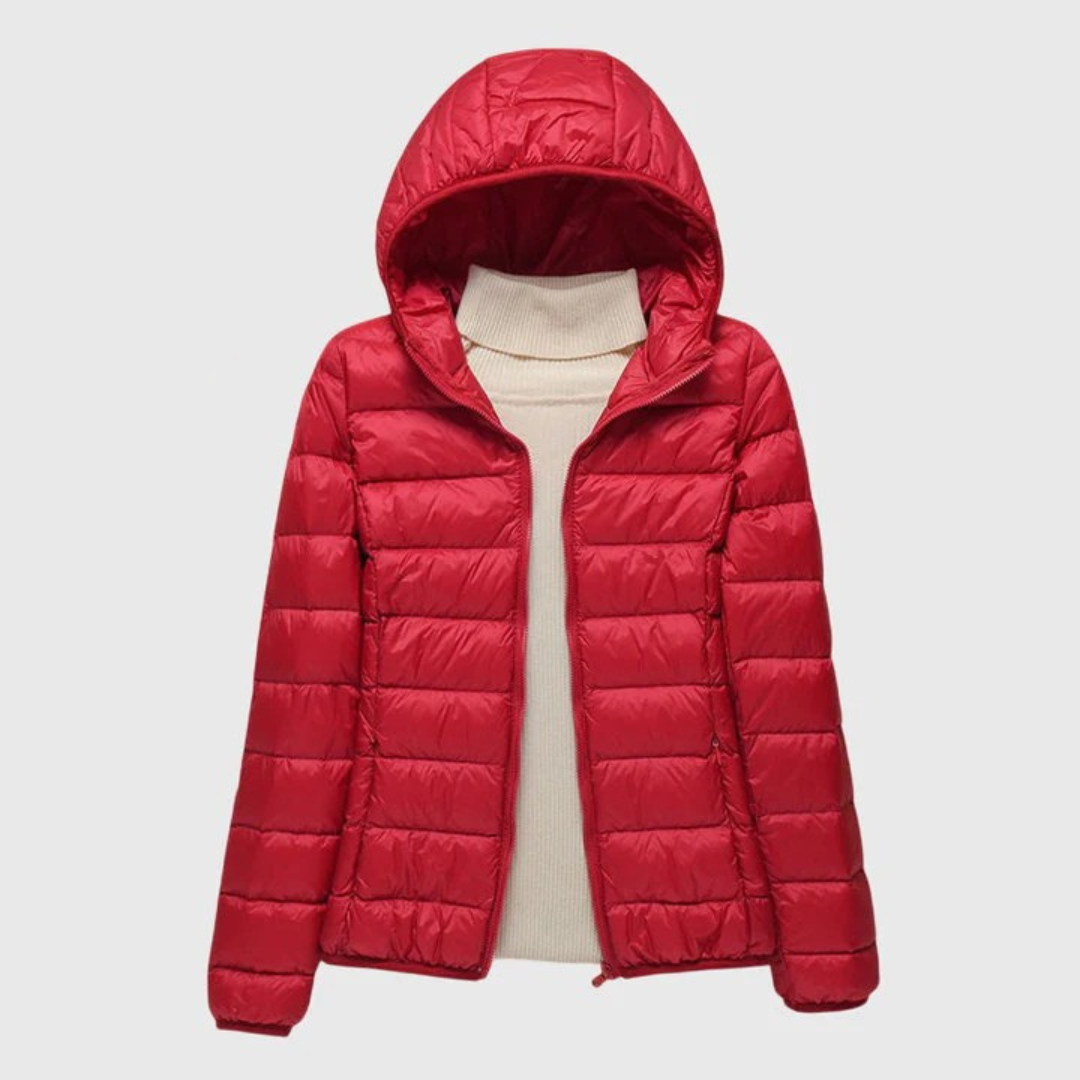 Women's dark blue ultra-light quilted hooded jacket