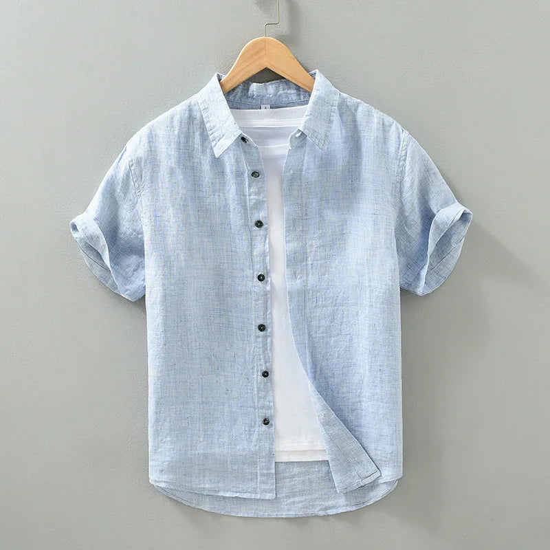 Linen Button Down Shirt White Relaxed Fit 0