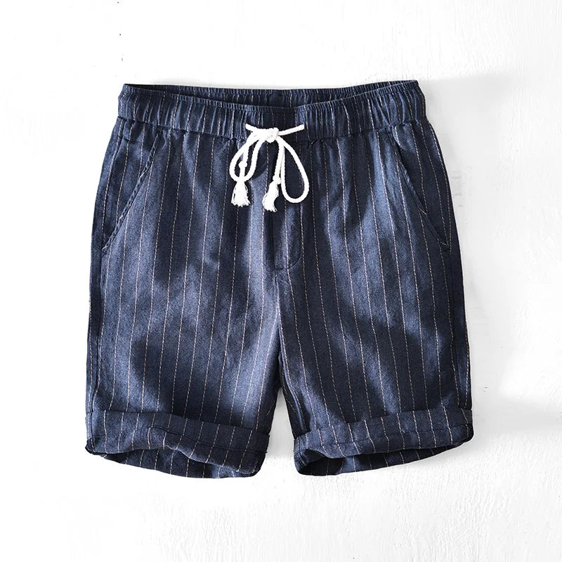 Linen Shorts With Stripes And Relaxed Fit 0