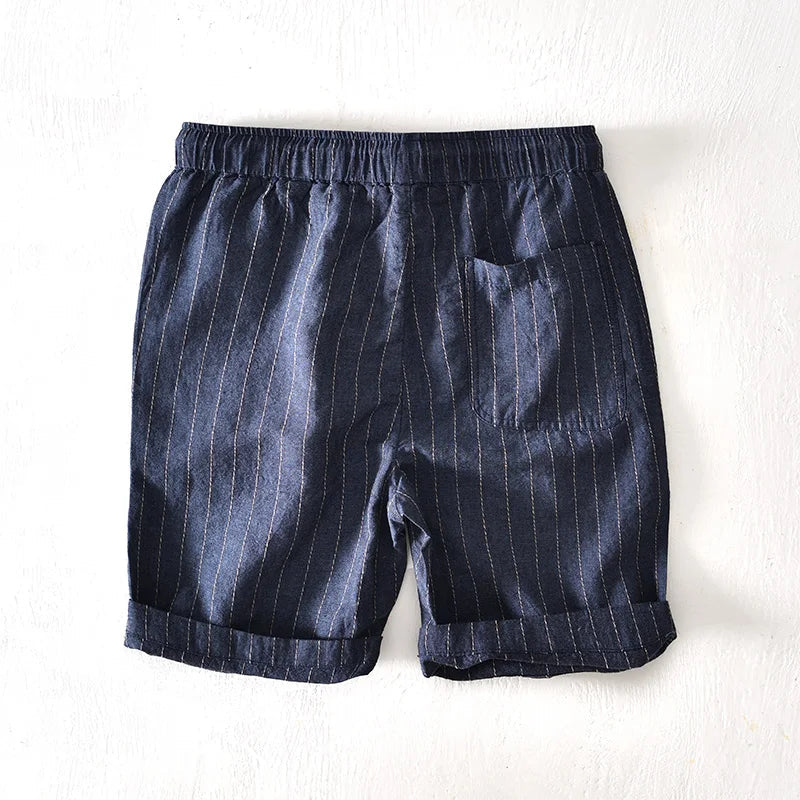 Linen Shorts With Stripes And Relaxed Fit 1
