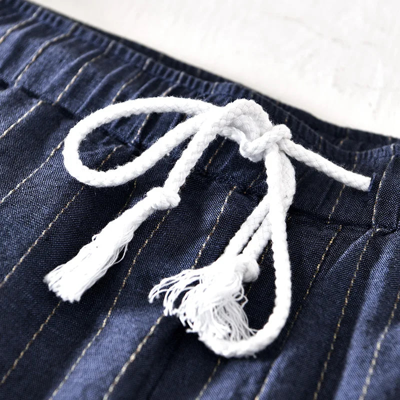 Linen Shorts With Stripes And Relaxed Fit 6