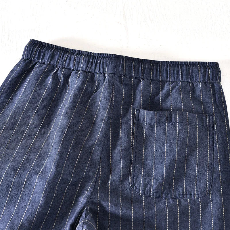 Linen Shorts With Stripes And Relaxed Fit 7