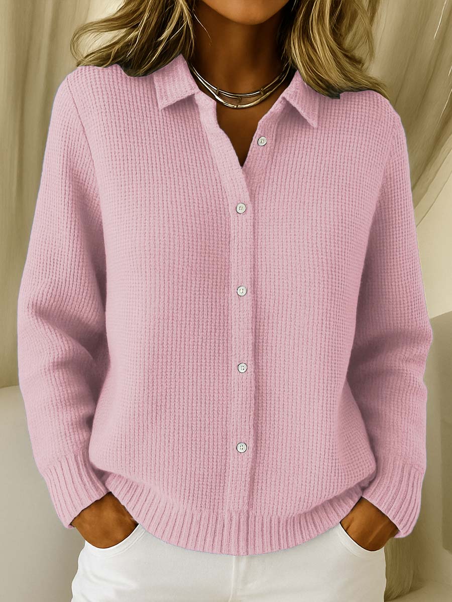 Women's blue collared knit button-up cardigan