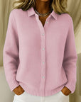 Women's blue collared knit button-up cardigan