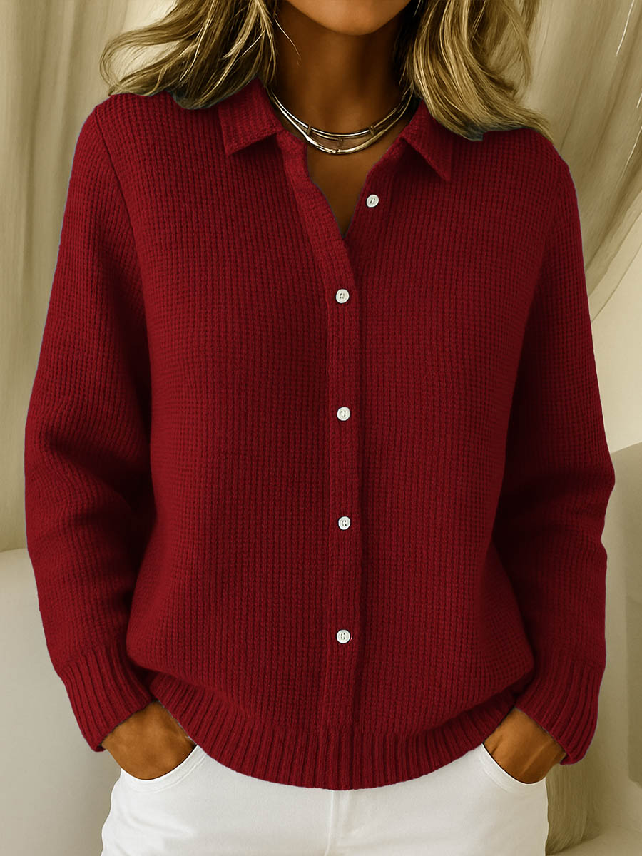 Women's blue collared knit button-up cardigan