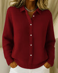 Women's blue collared knit button-up cardigan