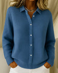 Women's blue collared knit button-up cardigan