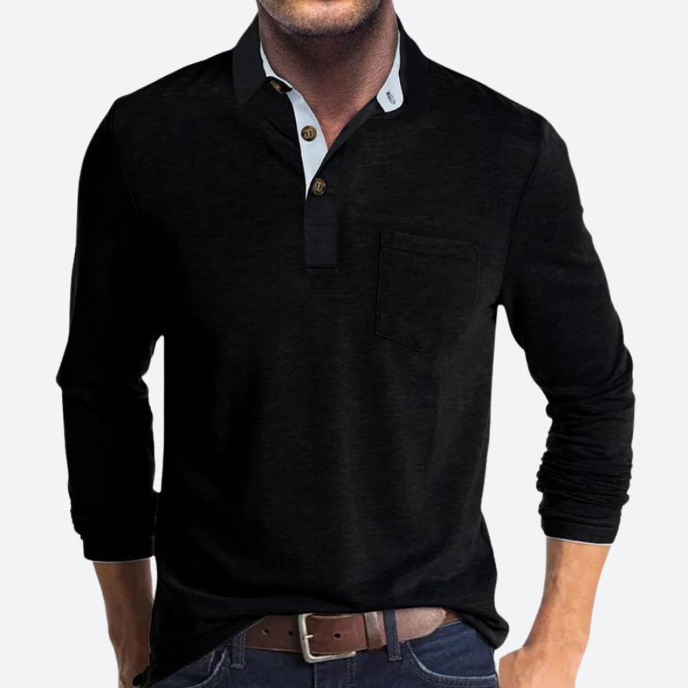 Men's black cotton polo shirt with classic collar