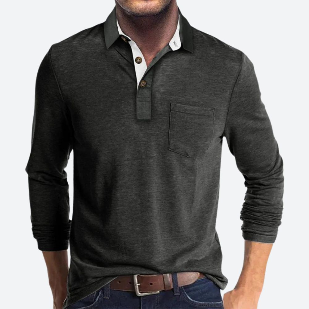 Men's black cotton polo shirt with classic collar